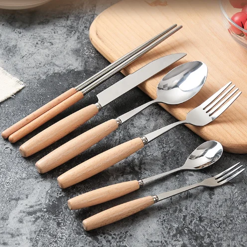 Bamboo Handle Cutlery Round Wooden Handles Flatware Stainless Steel Cuttlery Sets, Silver
Bamboo Handle Cutlery Round Wooden Handles Flatware Stainless Steel Cuttlery Sets, Silver