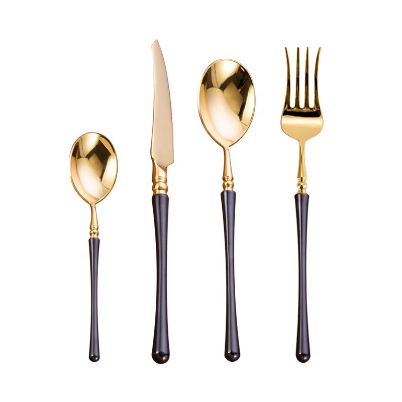 Wholesale wedding gift 18/10 dinnerware sets stainless steel luxury gold plated flatware matte Knife fork and spoon with black, Picture
Wholesale wedding gift 18/10 dinnerware sets stainless steel luxury gold plated flatware matte Knife fork and spoon with black, Picture