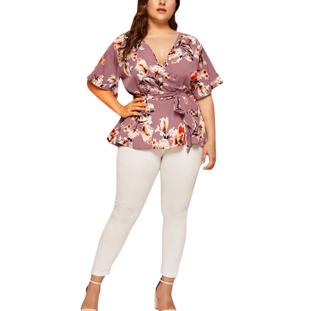 Casual V-neck Short Blouse Women Short Sleeve Tops Floral Printed Waist Belt Ladies Tops And Blouse
Casual V-neck Short Blouse Women Short Sleeve Tops Floral Printed Waist Belt Ladies Tops And Blouse