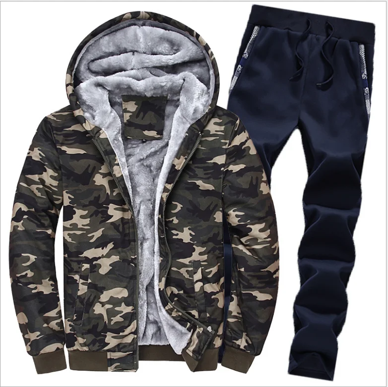 New camo hoodie suit for winter sports with fleece and thickening for men's two-piece plus size men's suit
New camo hoodie suit for winter sports with fleece and thickening for men's two-piece plus size men's suit