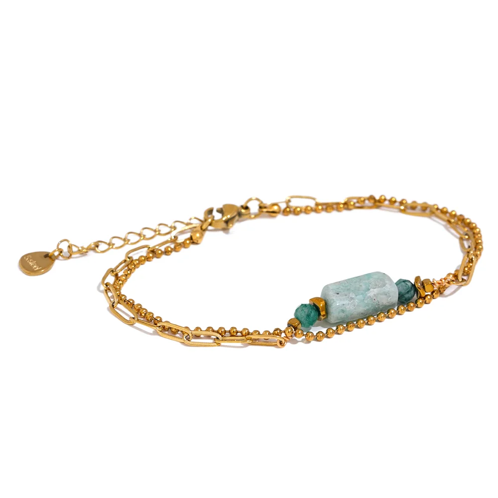 JINYOU 2348 Amazonite Stone Chain Stainless Steel Double Layer Stacking Bracelet Bangle Gold Charm Fashion Handmade Jewelry
JINYOU 2348 Amazonite Stone Chain Stainless Steel Double Layer Stacking Bracelet Bangle Gold Charm Fashion Handmade Jewelry