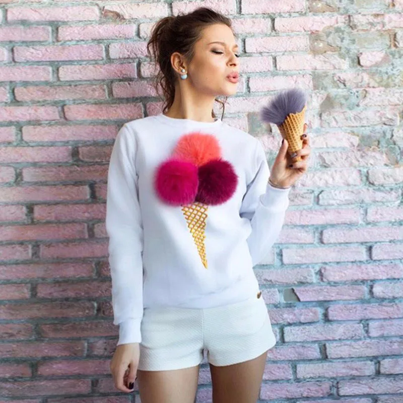 Women Fashion Solid Hoodies sweater shirts with Fur Balls for Ladies Colorful 3D Artificial Fur Plush Ball T shirt, Customized colors
Women Fashion Solid Hoodies sweater shirts with Fur Balls for Ladies Colorful 3D Artificial Fur Plush Ball T shirt, Customized colors