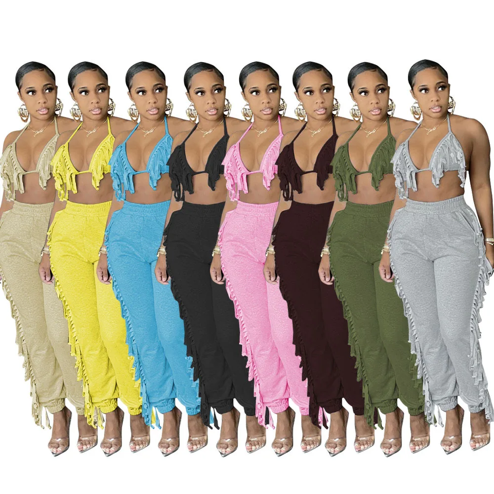 2021 New Arrivals Summer sexy tassel sling backless two piece sets Bikini crop top pencil pants women 2 piece set
2021 New Arrivals Summer sexy tassel sling backless two piece sets Bikini crop top pencil pants women 2 piece set