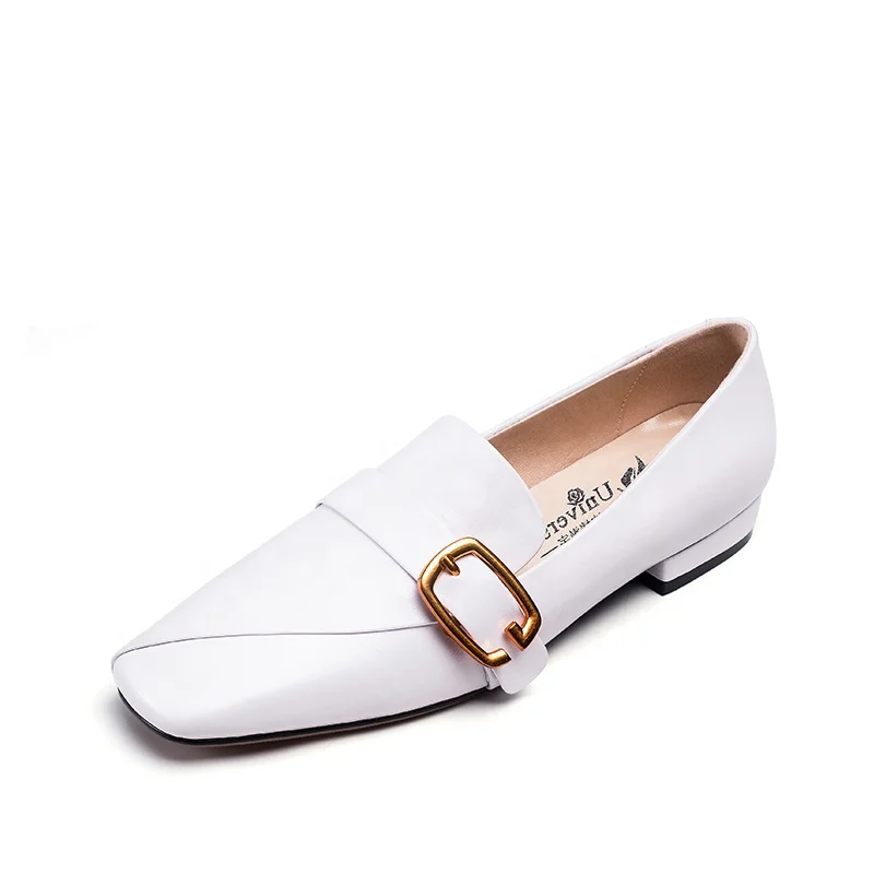 J073 Gold buckle decorated ladies flat leather loafer shoes women casual, Black/white
J073 Gold buckle decorated ladies flat leather loafer shoes women casual, Black/white
