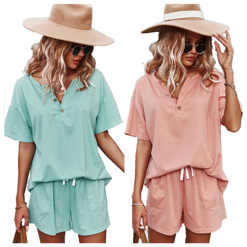 High Quality Sweet Solid Color 2 Piece Set Breathable V-neck Short Sleeve Women Suit Sport Set
High Quality Sweet Solid Color 2 Piece Set Breathable V-neck Short Sleeve Women Suit Sport Set