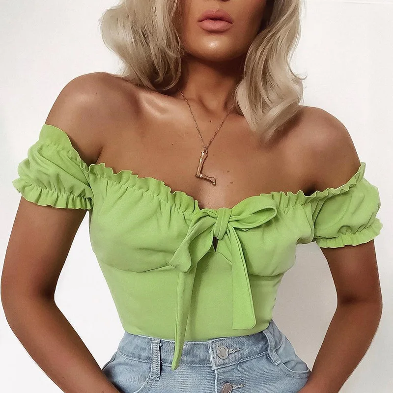 Wholesale Summer Sexy Bodysuit Bare Shoulder Casual Ruffle Bow tie Short Sleeve Off Shoulder Plain Women Jumpsuit, Picture
Wholesale Summer Sexy Bodysuit Bare Shoulder Casual Ruffle Bow tie Short Sleeve Off Shoulder Plain Women Jumpsuit, Picture