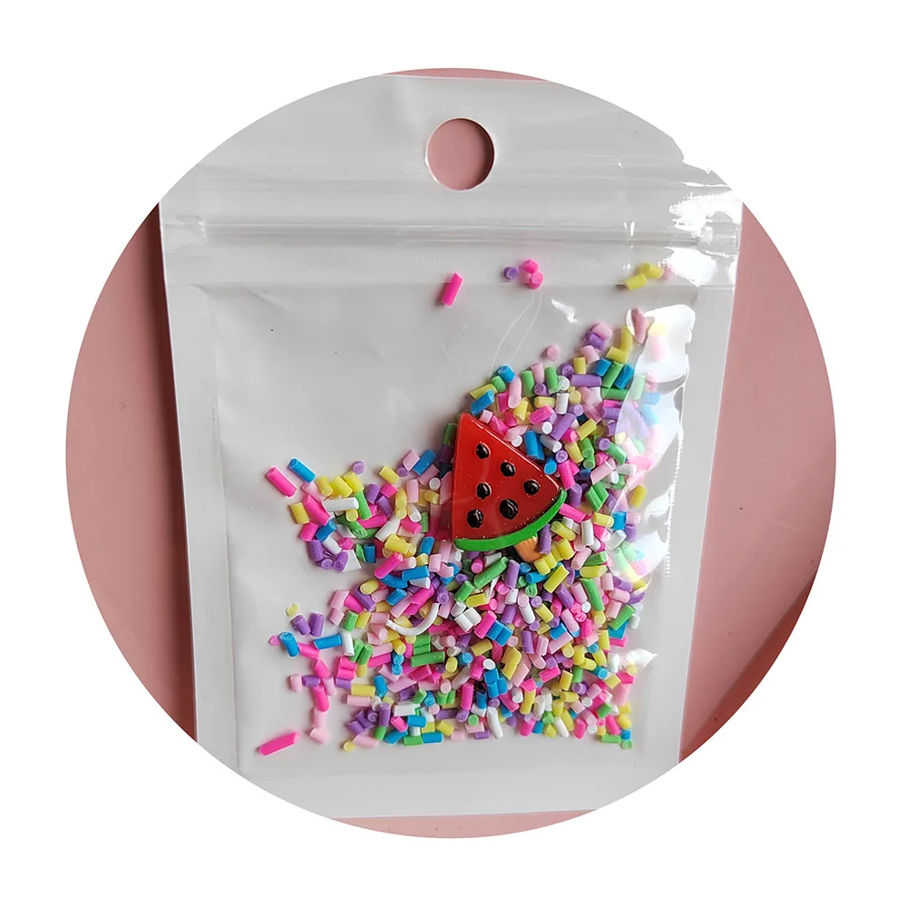 

Wholesale Small Packing Watermelon Fruit Rainbow Lollipop Polymer Clay Sprinkles Unicorn Candy Sprinkles Fruit Slime Filler