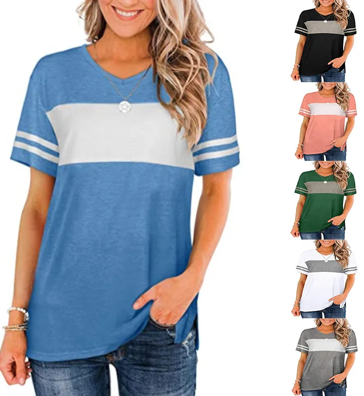 Summer Color Block Side Split Shirts Crew Neck Women T-Shirts Short Sleeve Summer Tops Fashionable Clothes
Summer Color Block Side Split Shirts Crew Neck Women T-Shirts Short Sleeve Summer Tops Fashionable Clothes