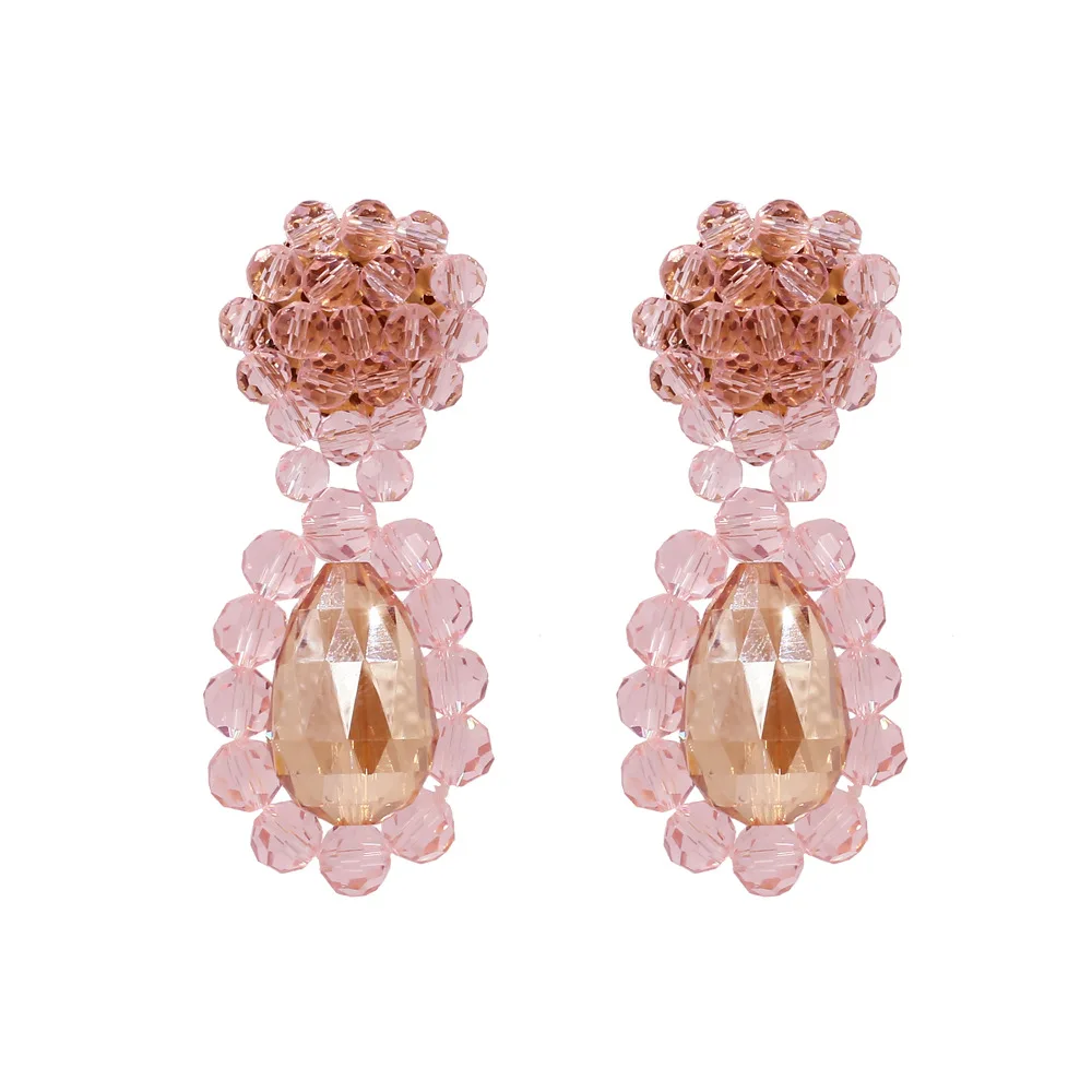 JUHU New European and American style exaggerated pink glass crystal earrings creative hand-woven earrings wholesale for women
JUHU New European and American style exaggerated pink glass crystal earrings creative hand-woven earrings wholesale for women