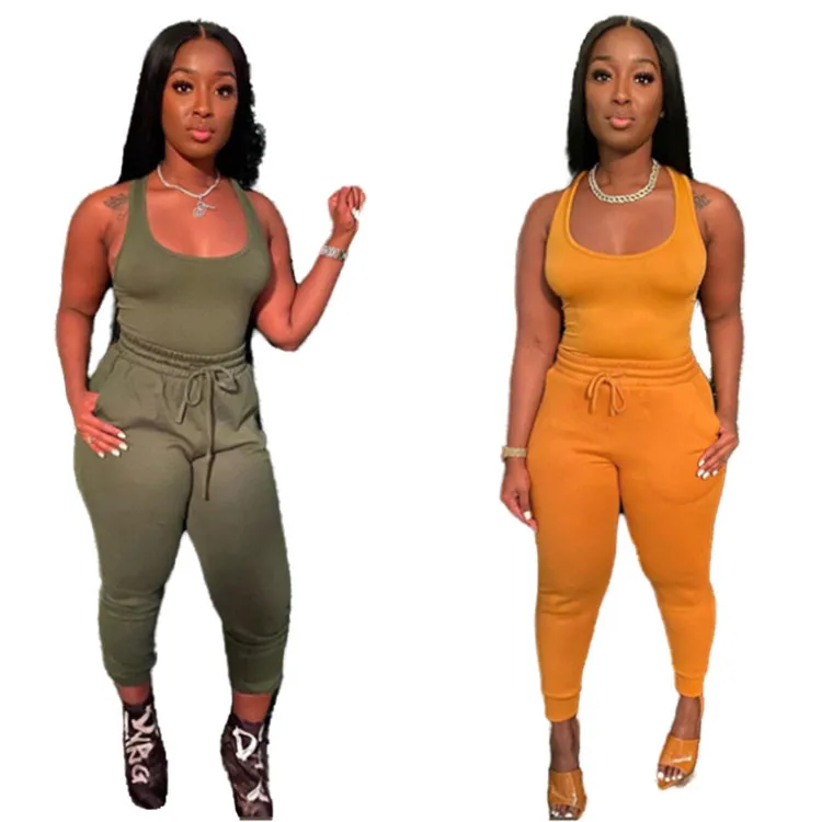 Ladies casual solid color sleeveless round neck vest belt tether trousers plus size women jogging suits
Ladies casual solid color sleeveless round neck vest belt tether trousers plus size women jogging suits