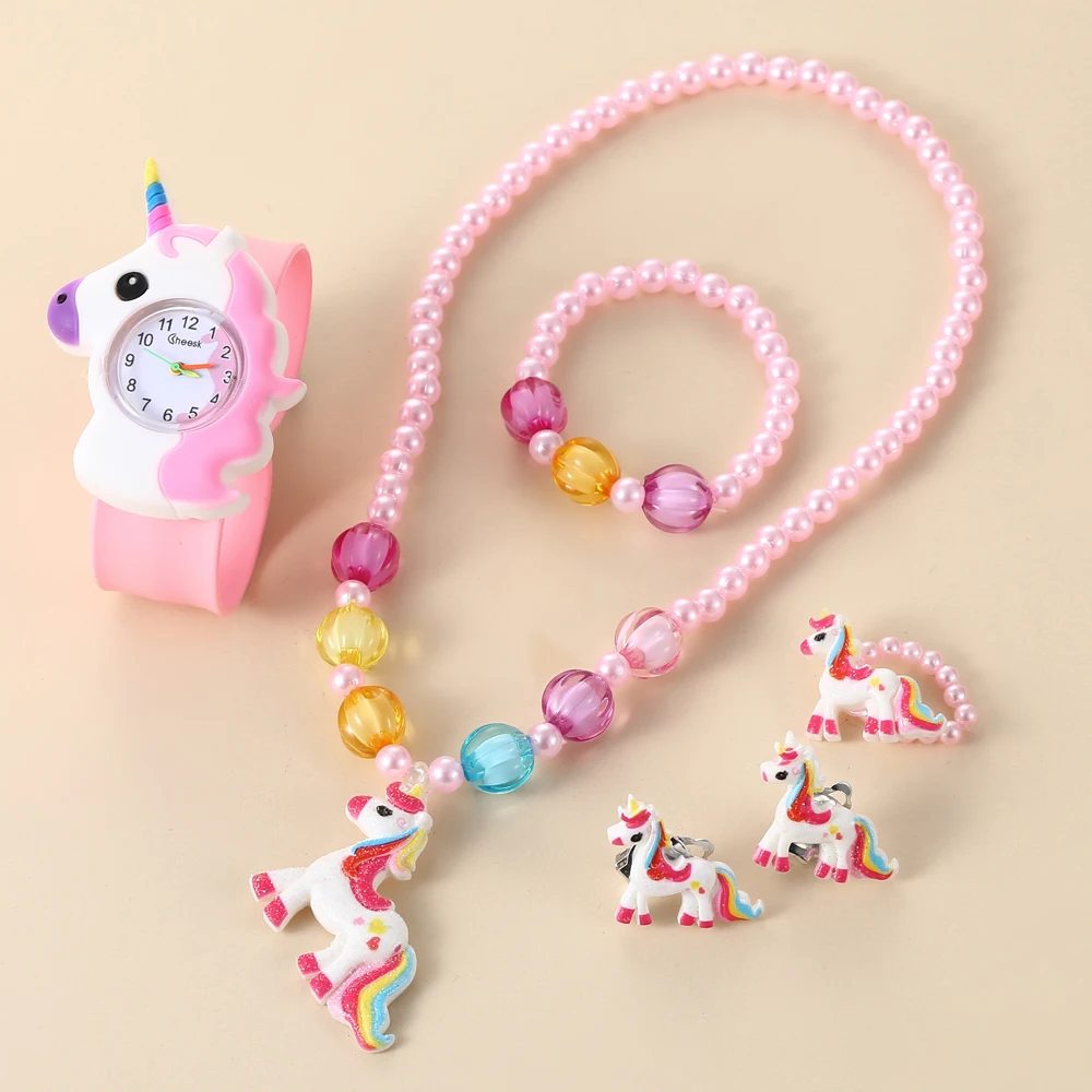 6pcs/set Children's Gift Set Unicorn Pop Watch+Ear Clip+Ring+Bracelet+Necklace Girl child gift set
6pcs/set Children's Gift Set Unicorn Pop Watch+Ear Clip+Ring+Bracelet+Necklace Girl child gift set