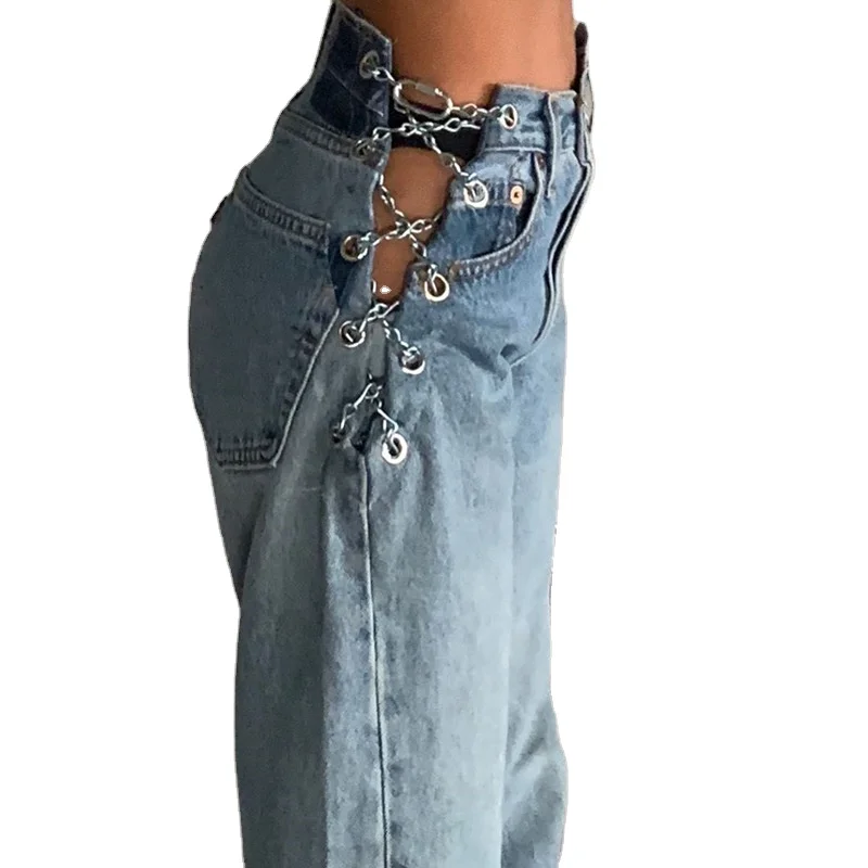 Hot Hollow Out Metal Chain Women High Waist Jeans Loose Casual Button Fly Straight Jeans Trousers Jeans Pants Women
Hot Hollow Out Metal Chain Women High Waist Jeans Loose Casual Button Fly Straight Jeans Trousers Jeans Pants Women