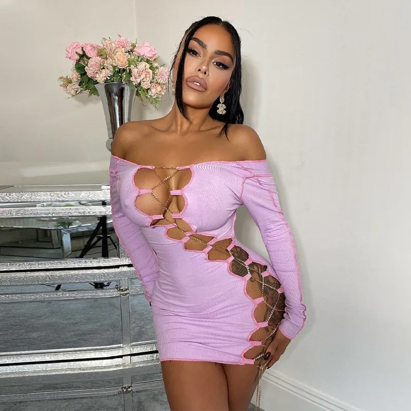 Hot girl party off shoulder hollow chain wrap womens bodycon club wear mini dresses
Hot girl party off shoulder hollow chain wrap womens bodycon club wear mini dresses