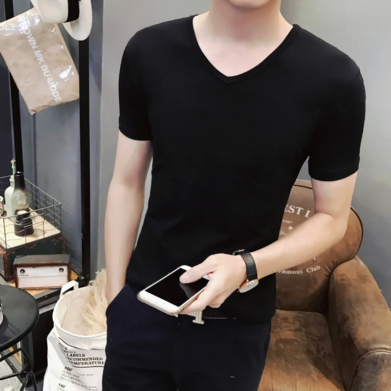 Summer white black men's fashion half sleeve bottoming shirt clothes solid color short sleeve T-shirt
Summer white black men's fashion half sleeve bottoming shirt clothes solid color short sleeve T-shirt
