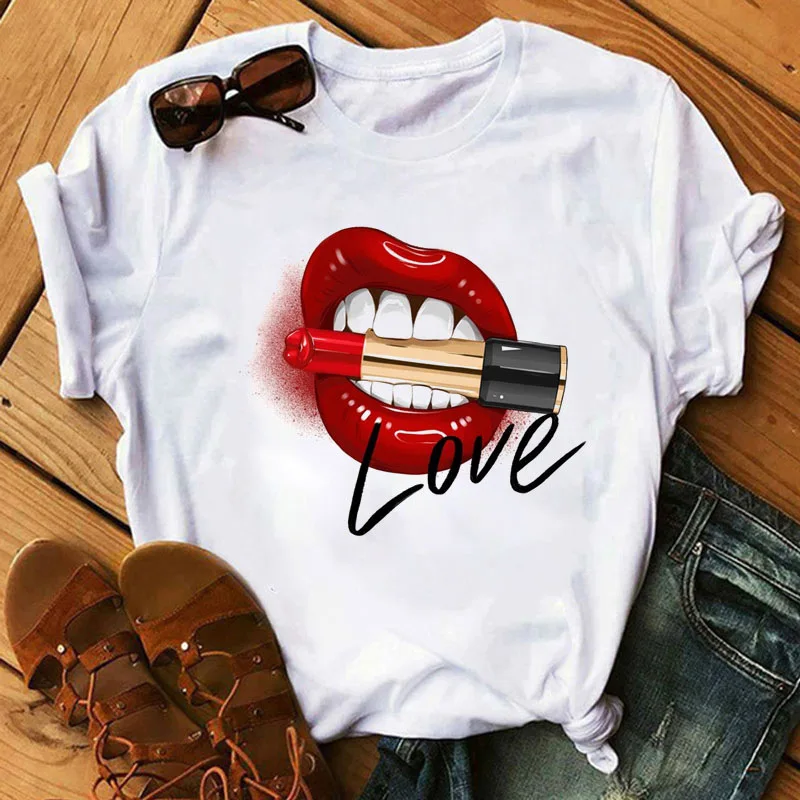 Women Tops Red Mouth Lip Love Print T Shirts Base O-Neck Short Sleeve Women Tshirt All-match White Tee Funny girls Shirt
Women Tops Red Mouth Lip Love Print T Shirts Base O-Neck Short Sleeve Women Tshirt All-match White Tee Funny girls Shirt