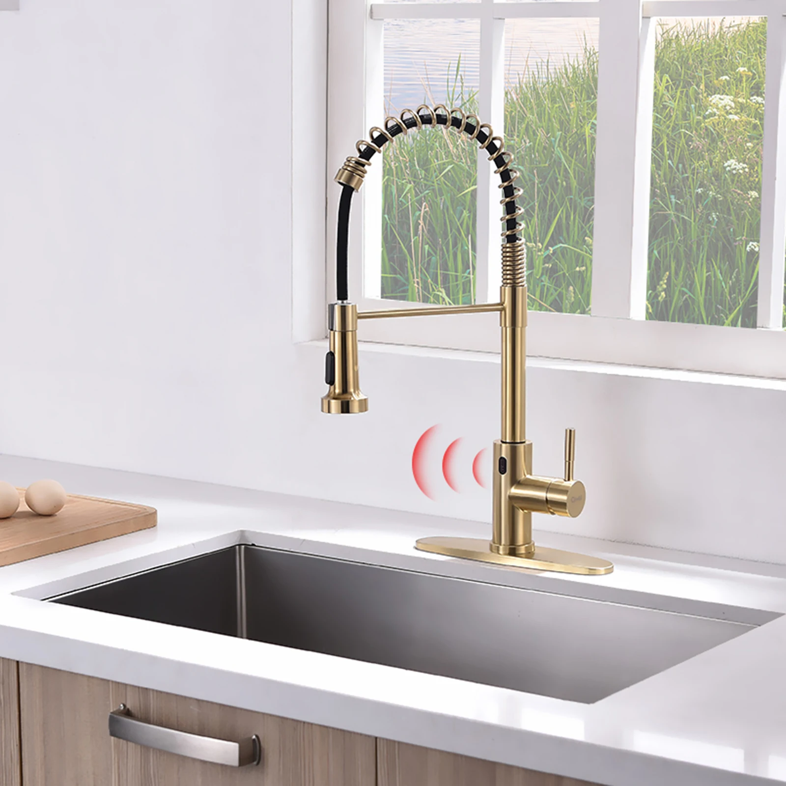 

Luxury Single Hole Tap Pull Out Kitchen Faucets Sink Sprayer Water Non-touch Sensitive Faucet Gold Brass Ceramic Contemporary