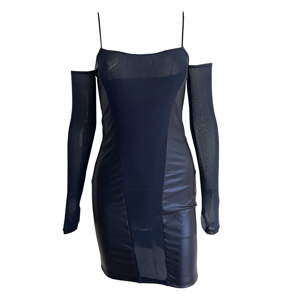 075 Wholesale Women items Off The Shoulder Long Sleeve Dress Fashion Spaghetti Slip Mesh Stitching Leather Robes Party Club
075 Wholesale Women items Off The Shoulder Long Sleeve Dress Fashion Spaghetti Slip Mesh Stitching Leather Robes Party Club