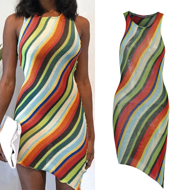 Hot Selling New Fashion 2021 Elegant Striped Multicolor O-Neck Knit Summer Dress Bodycon Mini Dresses Women
Hot Selling New Fashion 2021 Elegant Striped Multicolor O-Neck Knit Summer Dress Bodycon Mini Dresses Women
