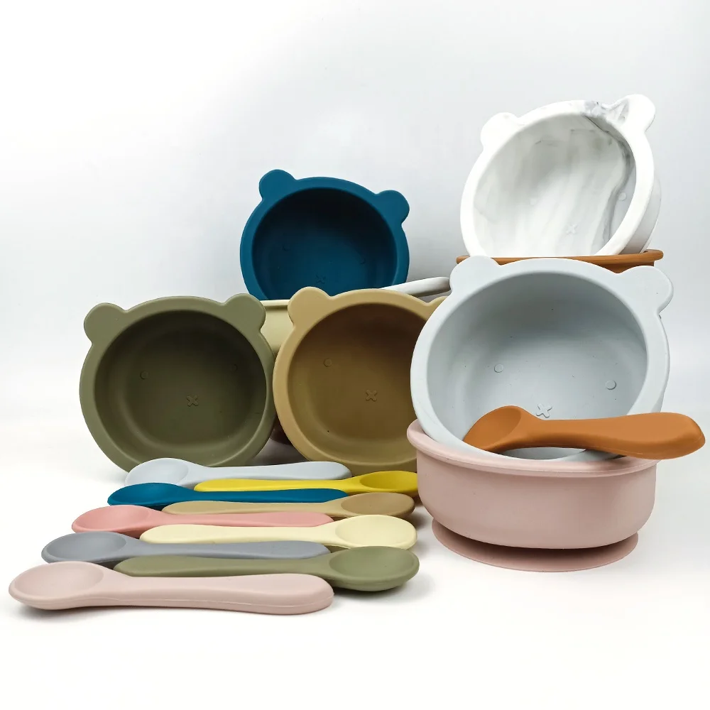 Wholesale BPA Free Tableware Infant Bear Dish Food Chewing Plate Toddler Suction Feeding Set Spoon Silicone Baby Bowl, Customized color
Wholesale BPA Free Tableware Infant Bear Dish Food Chewing Plate Toddler Suction Feeding Set Spoon Silicone Baby Bowl, Customized color