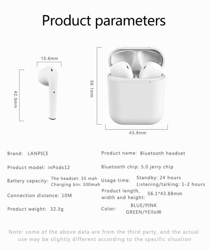 inpods 12 earphone Tws Wireless Bluetooth earbuds headset Sport Min Earbdus 5 Colors Can choose VS I10 I11 I12 TWS - ANKUX.COM