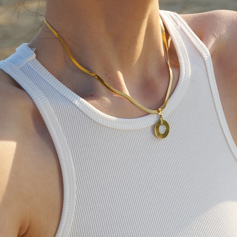 Geometric Gold Plated Multilayer Ring Necklace Stainless Steel Round Shell Pendant Necklace for Women
Geometric Gold Plated Multilayer Ring Necklace Stainless Steel Round Shell Pendant Necklace for Women