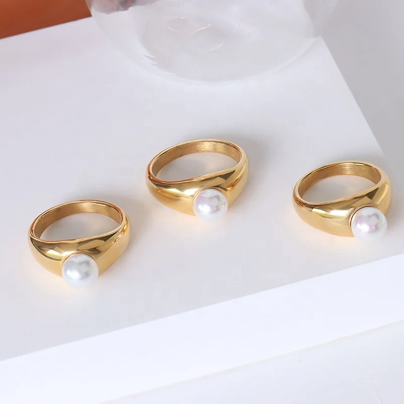 Unique Design Fashion 18K Gold Plated Stainless Steel Pearl Ring Women, As the picture
Unique Design Fashion 18K Gold Plated Stainless Steel Pearl Ring Women, As the picture