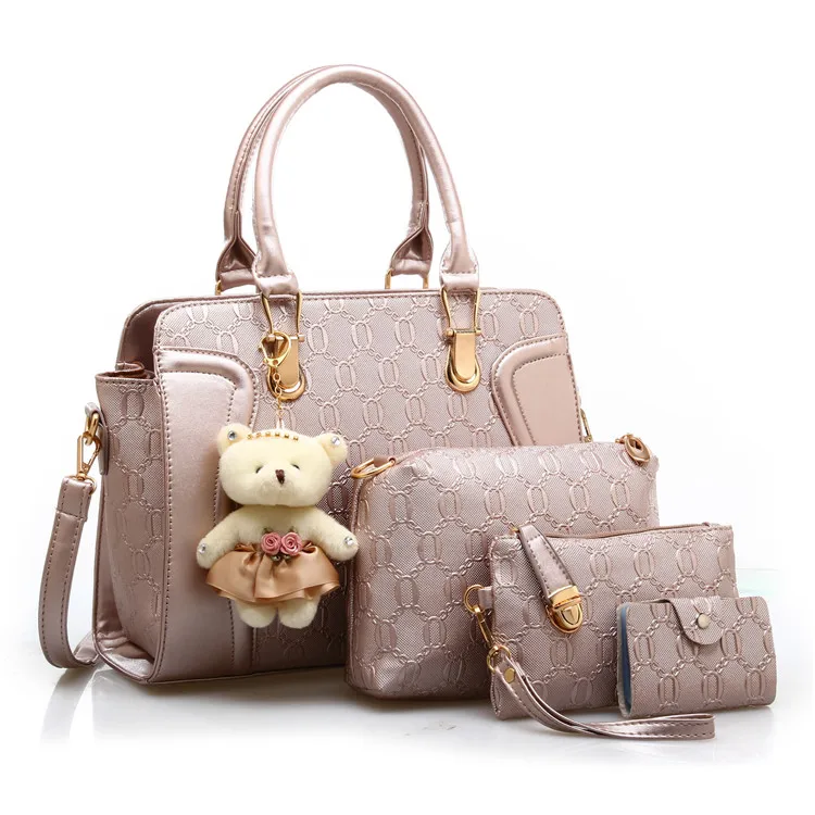 Wholesale PU Leather Handbag Set Female 4 PCS Shoulder Bag Sets With Bear Pendant, Multi
Wholesale PU Leather Handbag Set Female 4 PCS Shoulder Bag Sets With Bear Pendant, Multi