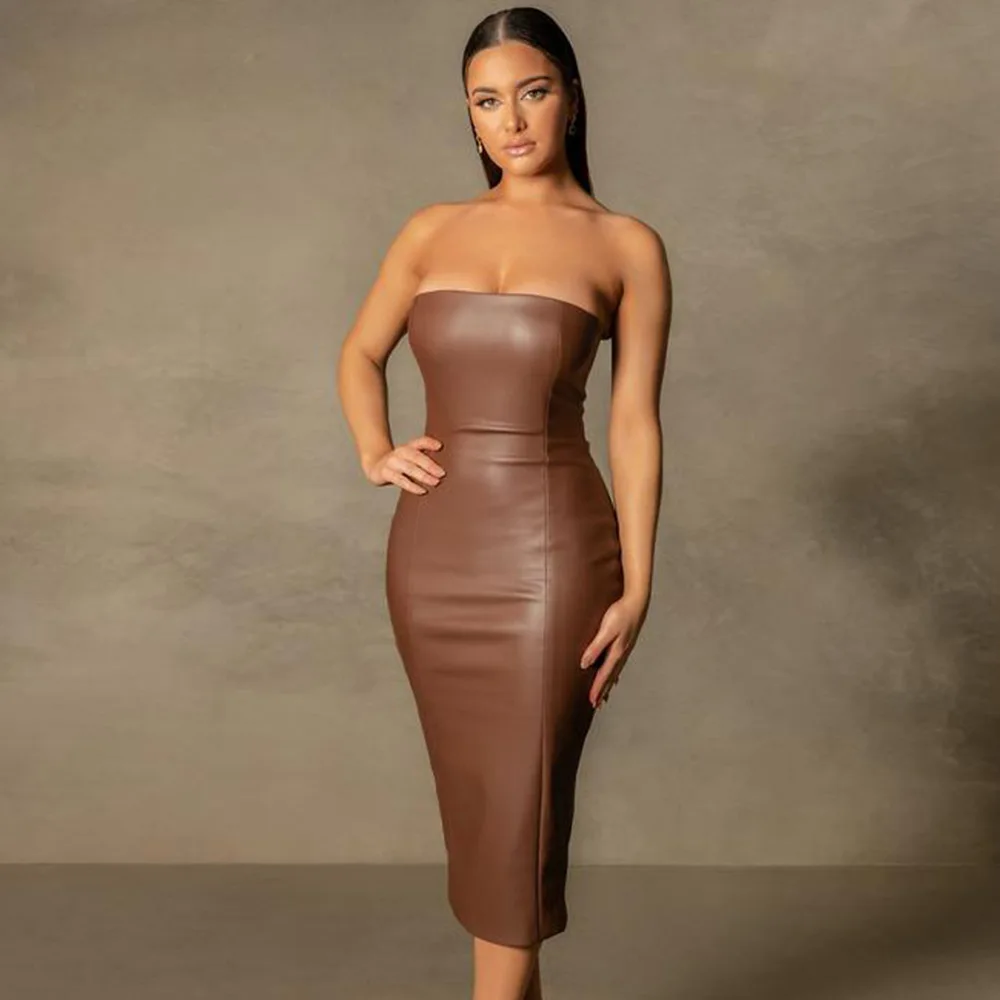 Autumn Fashion Sexy Pu Leather Dress Women Fall Clothing Brown Midi Leather Bodycon Dresses Ladies Tight Club Sexy Pencil Dress, Black, brown
Autumn Fashion Sexy Pu Leather Dress Women Fall Clothing Brown Midi Leather Bodycon Dresses Ladies Tight Club Sexy Pencil Dress, Black, brown