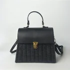 Wholesale women fashion Square vacation woven straw tote bag knitted rattan handbags with strap