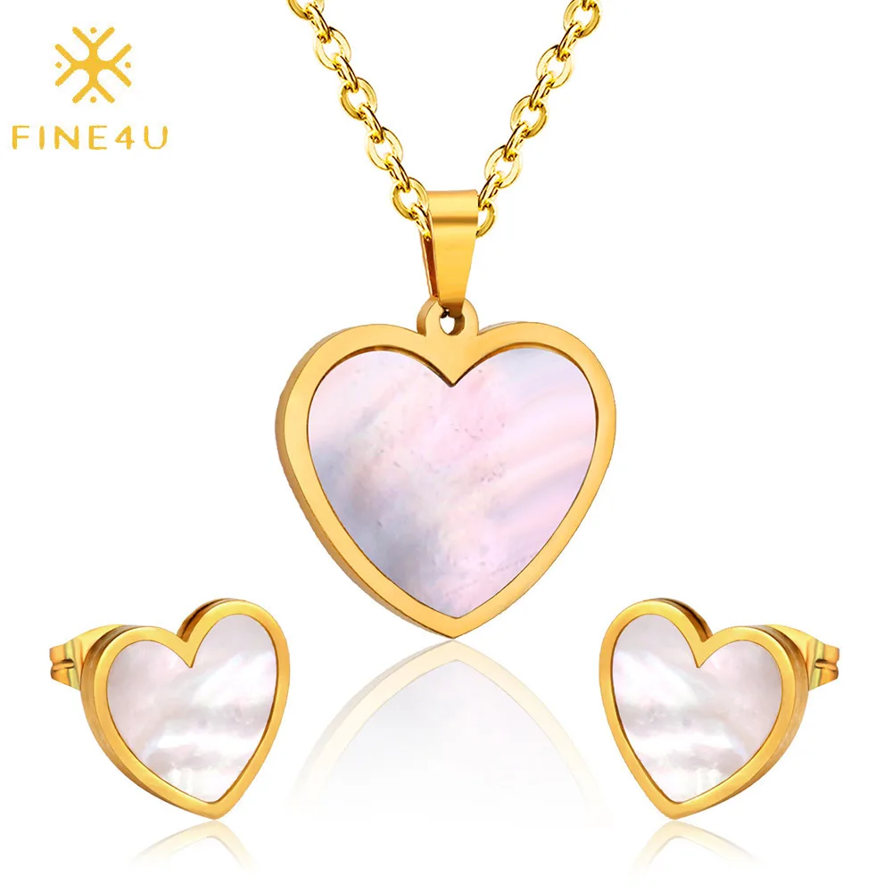 Fine4U Valentine gift heart shaped white shell stainless steel earring and jewelry necklace set for women and girls, Gold, steel
Fine4U Valentine gift heart shaped white shell stainless steel earring and jewelry necklace set for women and girls, Gold, steel