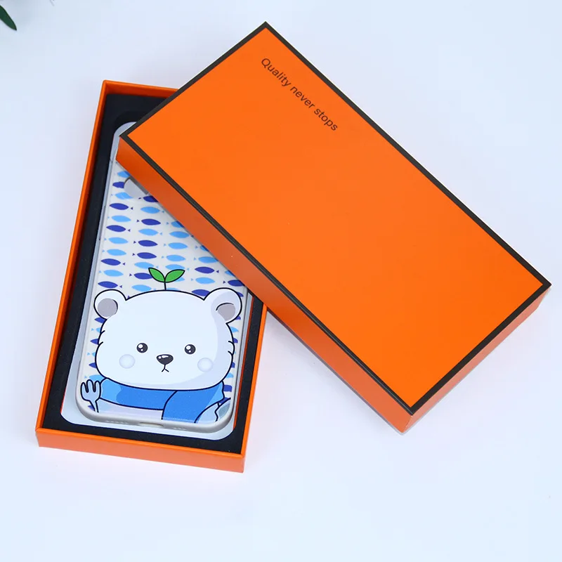 Lid and base box orange luxury custom logo mobile phone case packaging box phone case box
Lid and base box orange luxury custom logo mobile phone case packaging box phone case box