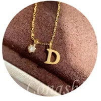 

Wholesale luxury simple style A-Z Initial letter name 18K real gold and natural diamond pendant necklace for women