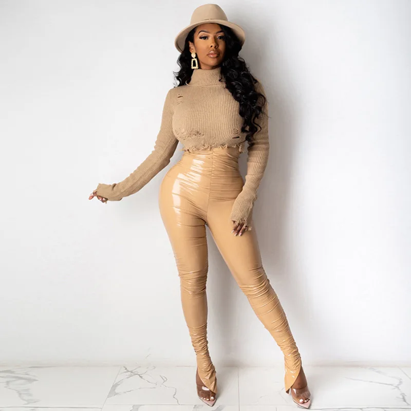 New Design European Slim Fashion Mirror Face Personality Pleated PU Leather Pants With Split Ankle Women Pants, Picture color
New Design European Slim Fashion Mirror Face Personality Pleated PU Leather Pants With Split Ankle Women Pants, Picture color