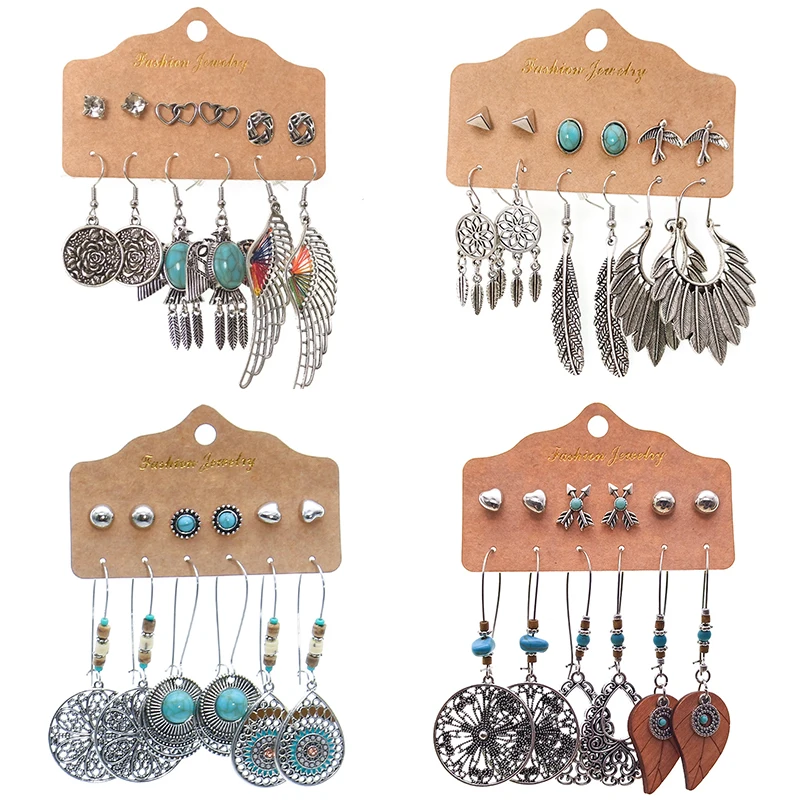 6pair/card Fashion Vintage Bohemian Geometric Turquoise Heart Crystal Ear Stud Ethnic Boho Earring Set For Women Ladies
6pair/card Fashion Vintage Bohemian Geometric Turquoise Heart Crystal Ear Stud Ethnic Boho Earring Set For Women Ladies
