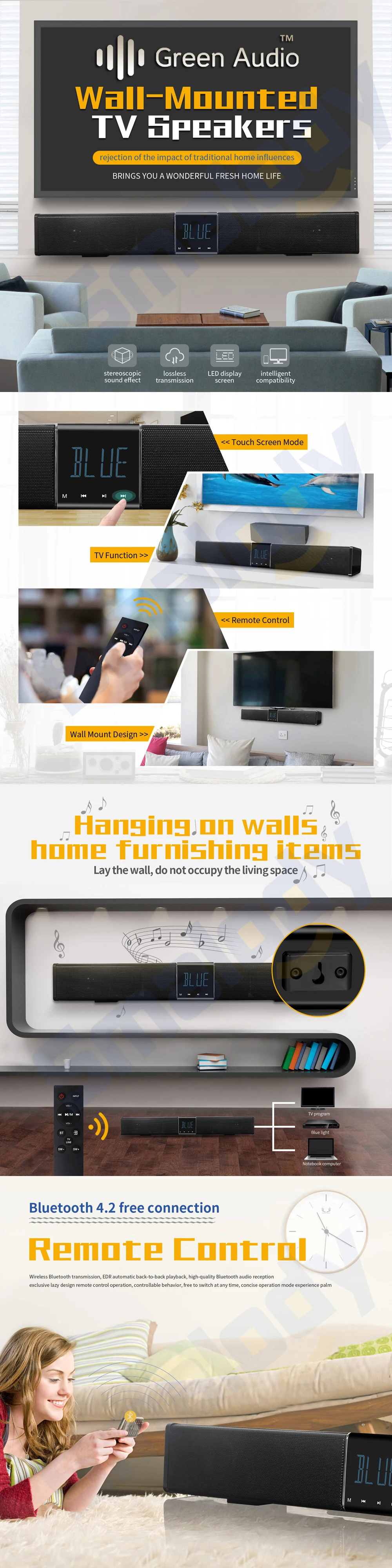 GAS-8040 20W Subwoofer Soundbar Bluetooth Bass Wireless Speaker 4400Mah Portable With Remote Control LCD Display Home Theater TV - ANKUX.COM