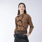 Women Ladies Sweater Long Sleeve Crew Neck Pullover with Heart Jacquard Knit Sweater