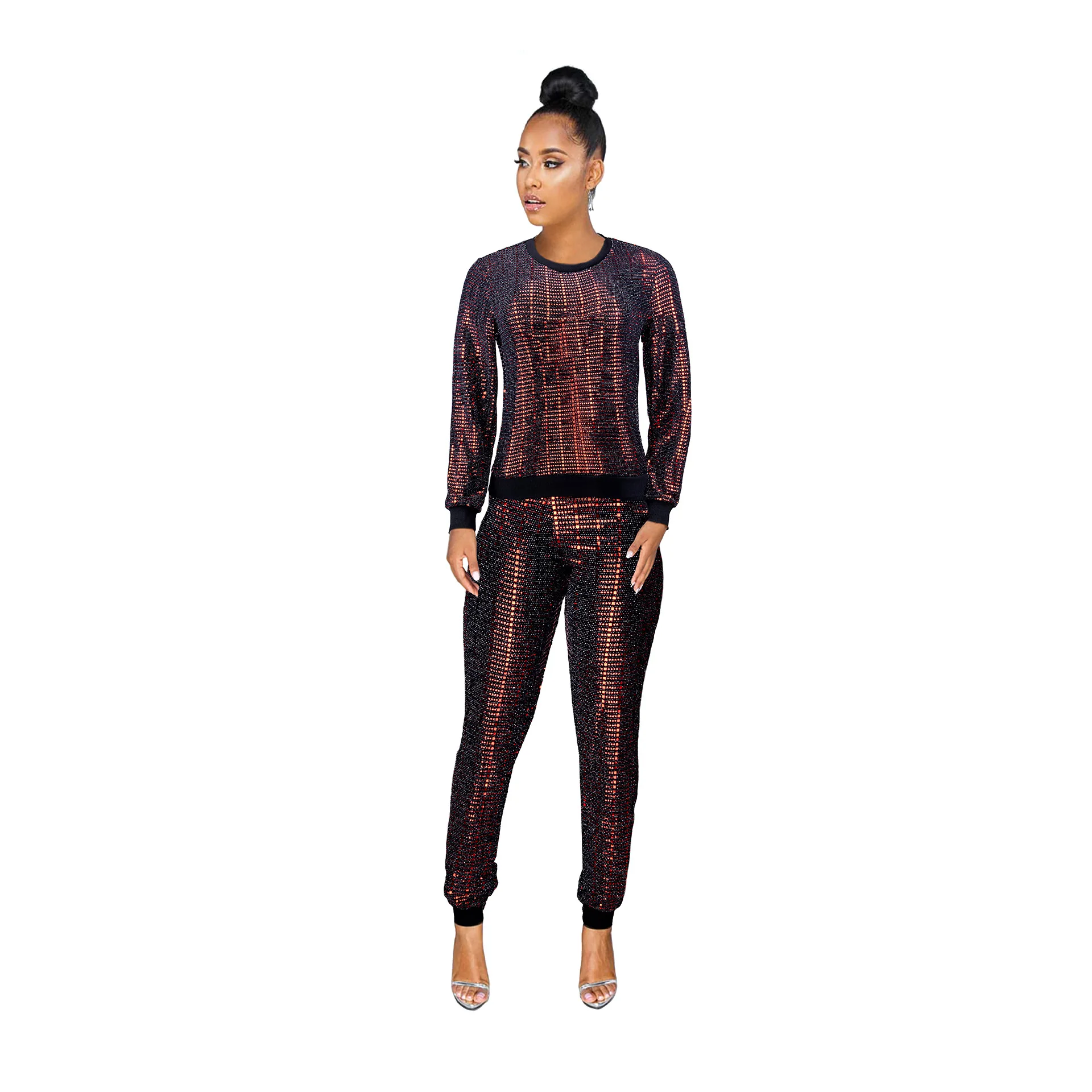 2021 New Sequined Stripe Long Sleeve O-neck Pullover Sweater Shirt Pants Suit 2pc Set Women Sexy Bodycon Club Party Suits
2021 New Sequined Stripe Long Sleeve O-neck Pullover Sweater Shirt Pants Suit 2pc Set Women Sexy Bodycon Club Party Suits