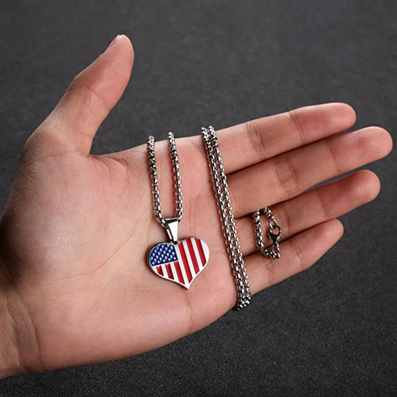 Titanium heart-shaped American flag pendant silver stainless steel necklace jewelry trendy necklace (KSS325), Same as the picture
Titanium heart-shaped American flag pendant silver stainless steel necklace jewelry trendy necklace (KSS325), Same as the picture