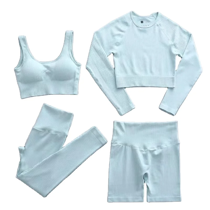 OEM Custom Gym Fitness 4 Piece Ribbed Sportswear Set Activewear Solid Color Women Workout Clothing Long Sleeve Seamless Yoga Set, Customized color
OEM Custom Gym Fitness 4 Piece Ribbed Sportswear Set Activewear Solid Color Women Workout Clothing Long Sleeve Seamless Yoga Set, Customized color