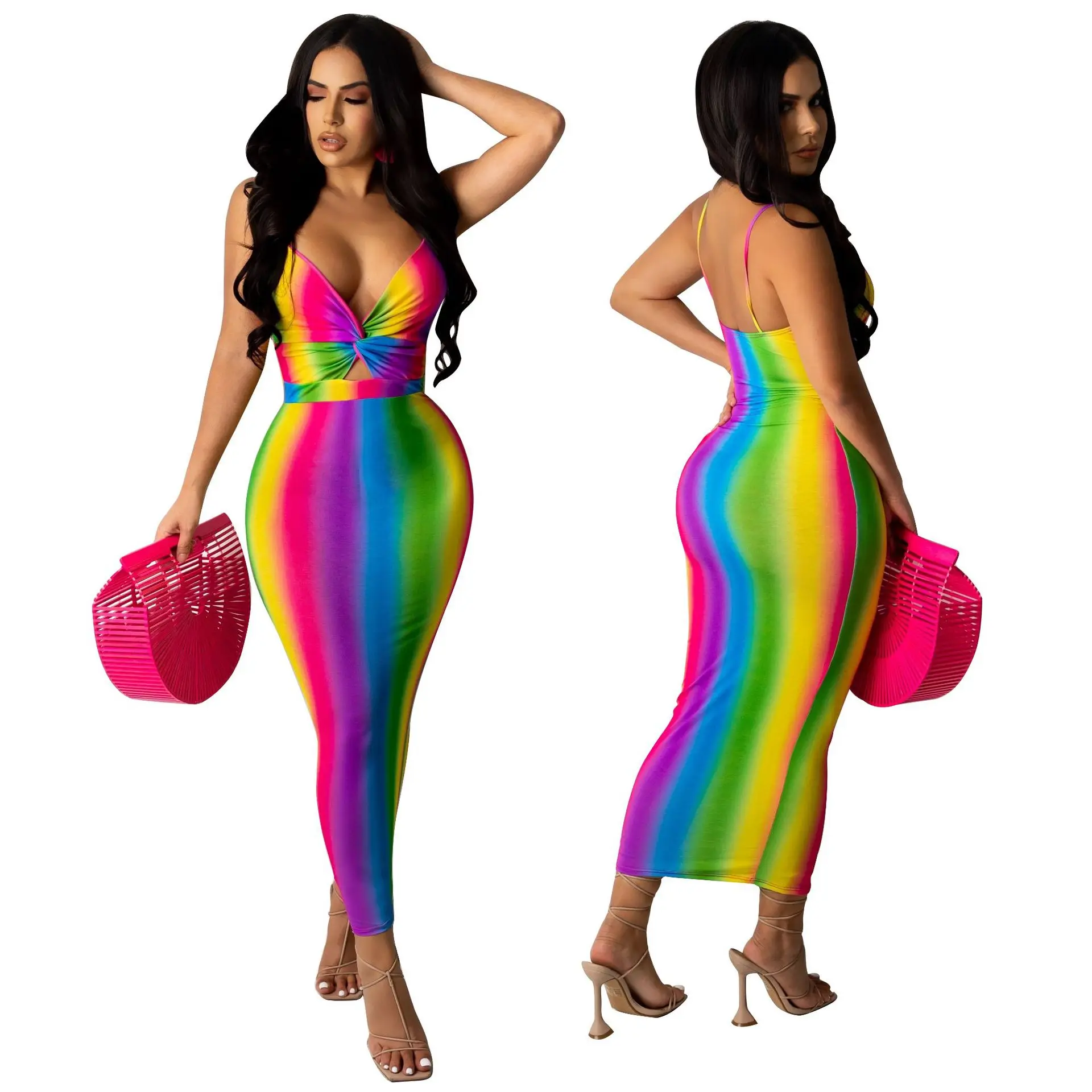 Fashion Sexy V Neck Bodysuits Colorful Halter Long Dress Gradient Print Slim Party Casual sun dresses 2021 women
Fashion Sexy V Neck Bodysuits Colorful Halter Long Dress Gradient Print Slim Party Casual sun dresses 2021 women