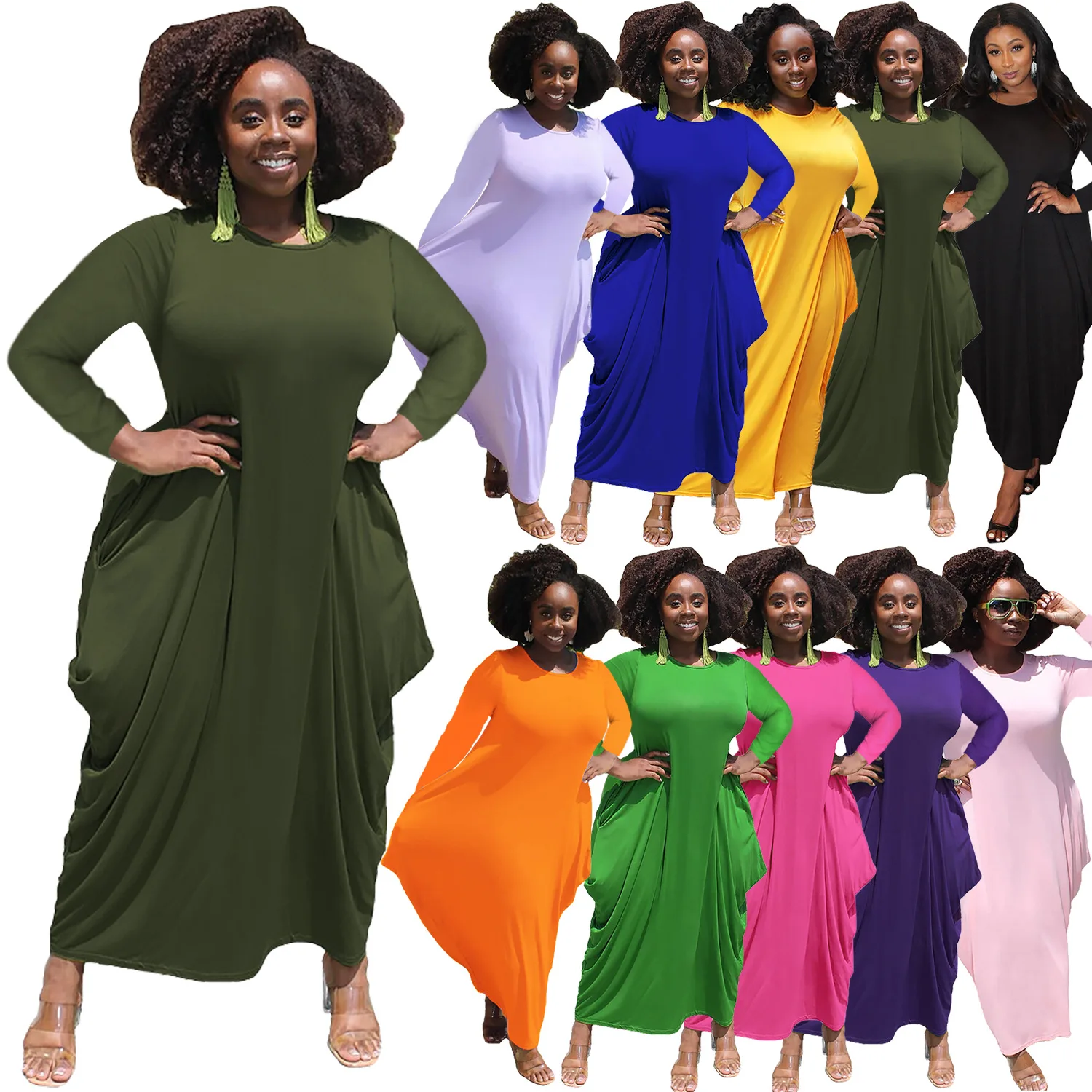 D1220 solid color round neck long sleeve irregular hem cotton pocket plus size dress, Picture color
D1220 solid color round neck long sleeve irregular hem cotton pocket plus size dress, Picture color