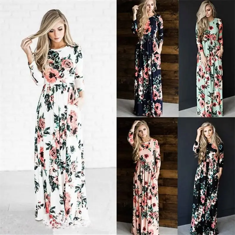 Wholesale fashion long sleeve women beach dress colorful stock Floral Long Maxi Women Dress
Wholesale fashion long sleeve women beach dress colorful stock Floral Long Maxi Women Dress