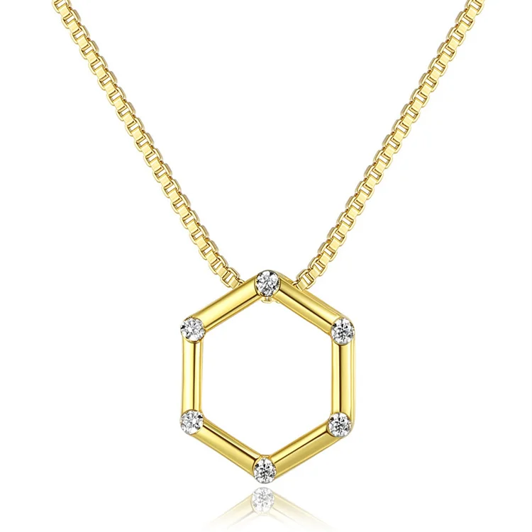 Hexagon Pendant 925 Sterling Silver Box Chain Necklace Cubic Zircon Setting 18k Gold Plated For Women, Gold color
Hexagon Pendant 925 Sterling Silver Box Chain Necklace Cubic Zircon Setting 18k Gold Plated For Women, Gold color