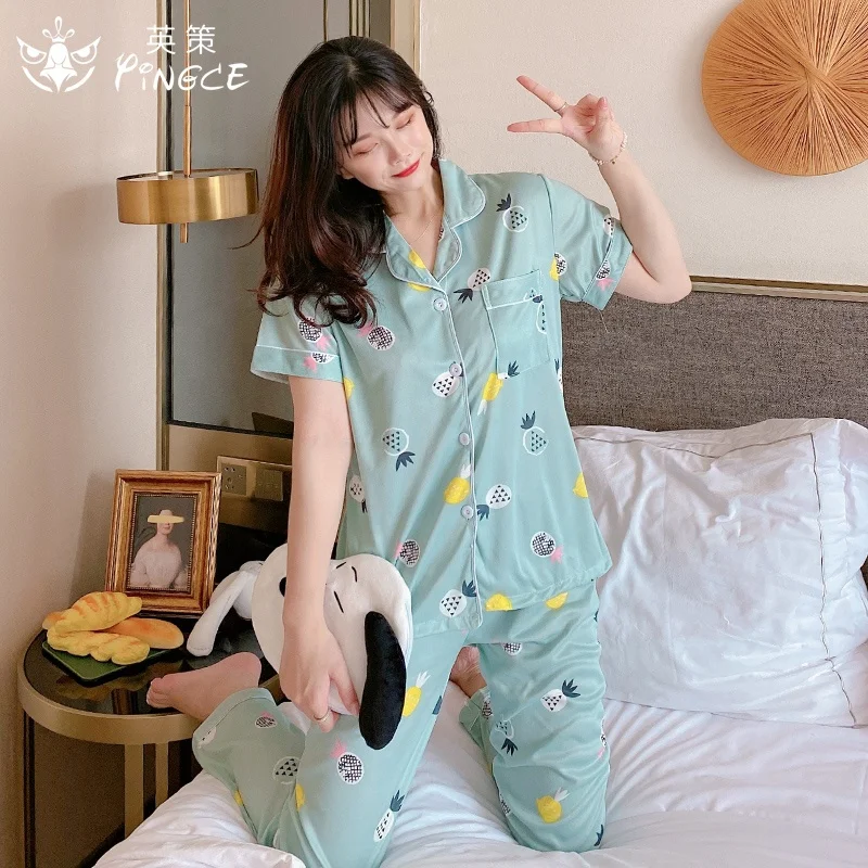 women's spring casual home two-piece set short sleeve milk silk cardigan lapel printed loose comfortable plus size pajamas
women's spring casual home two-piece set short sleeve milk silk cardigan lapel printed loose comfortable plus size pajamas