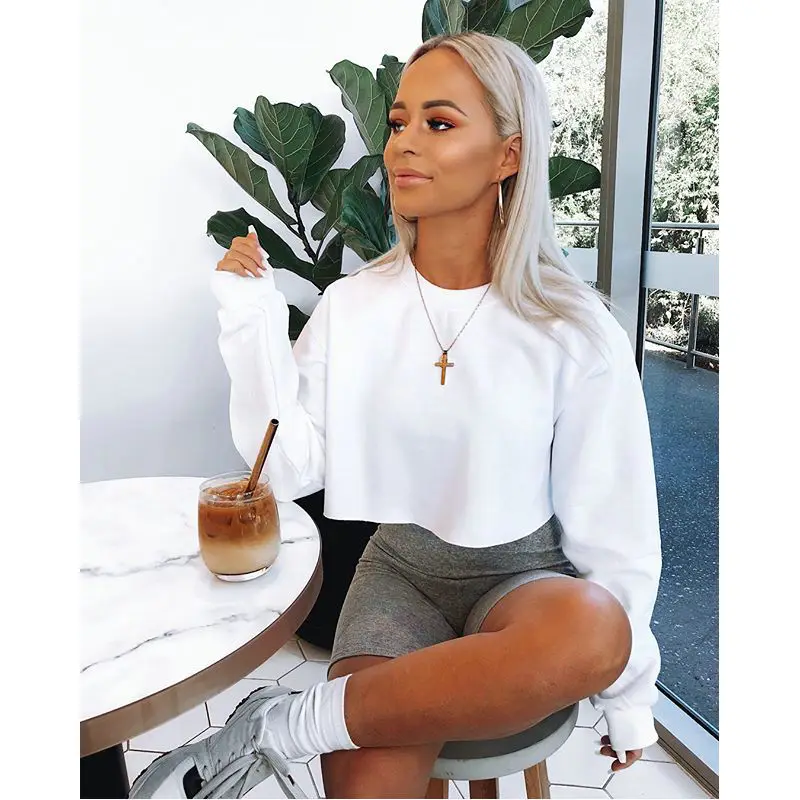 Crew Neck Solid Color Long Sleeve Cropped Sweatshirt top women ladies, White,yellow,gray,black
Crew Neck Solid Color Long Sleeve Cropped Sweatshirt top women ladies, White,yellow,gray,black
