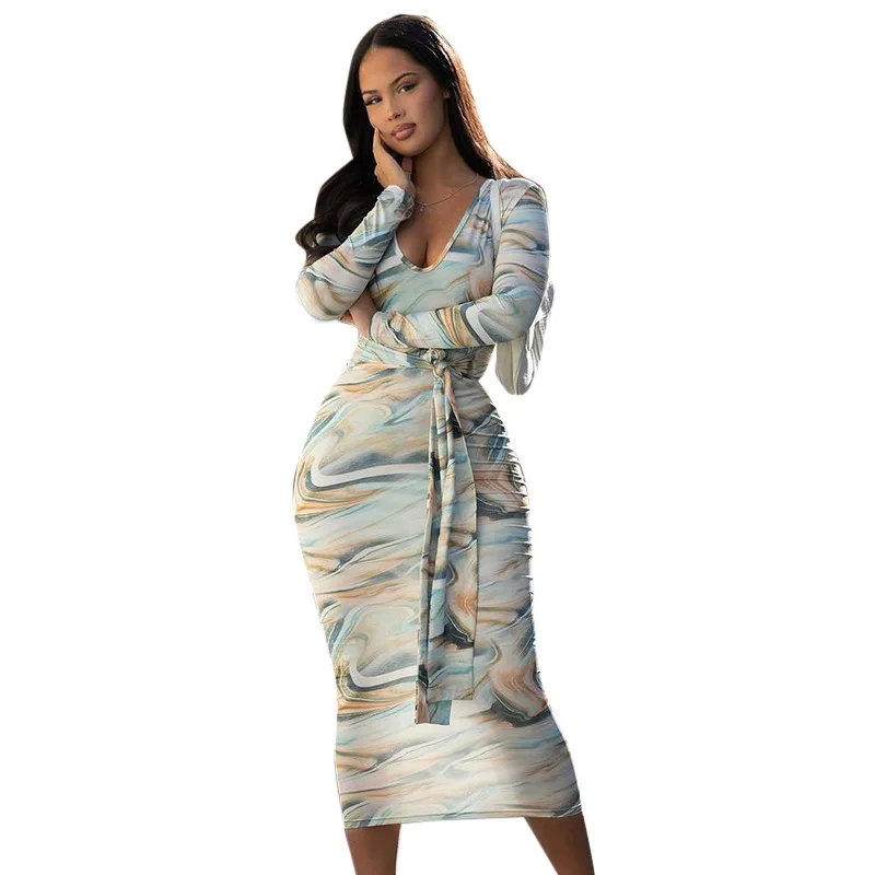 LvCong Fall casual fashion V neck beautiful long sleeve dress lace up ladies long dresses women printed
LvCong Fall casual fashion V neck beautiful long sleeve dress lace up ladies long dresses women printed