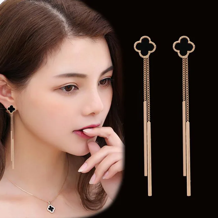 Four-leaf clover silver needle temperament female long style personality universal ear ring simple earrings tassel ear line
Four-leaf clover silver needle temperament female long style personality universal ear ring simple earrings tassel ear line