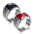 Mens Rings Vintage Stainless Steel Oval Multi Faceted black red Stone Band Ring Men Fashion Jewelry Accessories