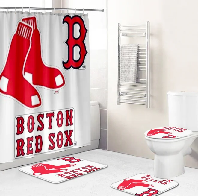 

4PCS Boston Red Sox designed Series shower curtain set 3D print new luxury Shower Curtain Bathroom Sets With Hooks