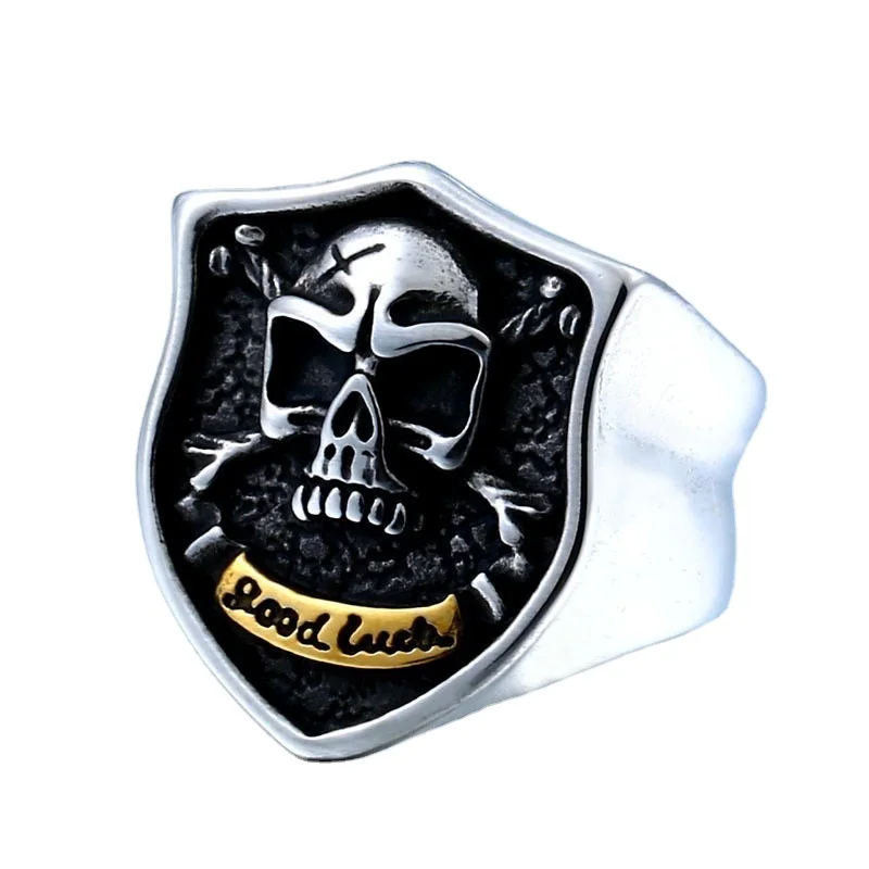 Fashion Men's Good Luck Skull Rings Stainless Steel Signet Punk Gothic Biker Band Jewelry, Silver 
Fashion Men's Good Luck Skull Rings Stainless Steel Signet Punk Gothic Biker Band Jewelry, Silver